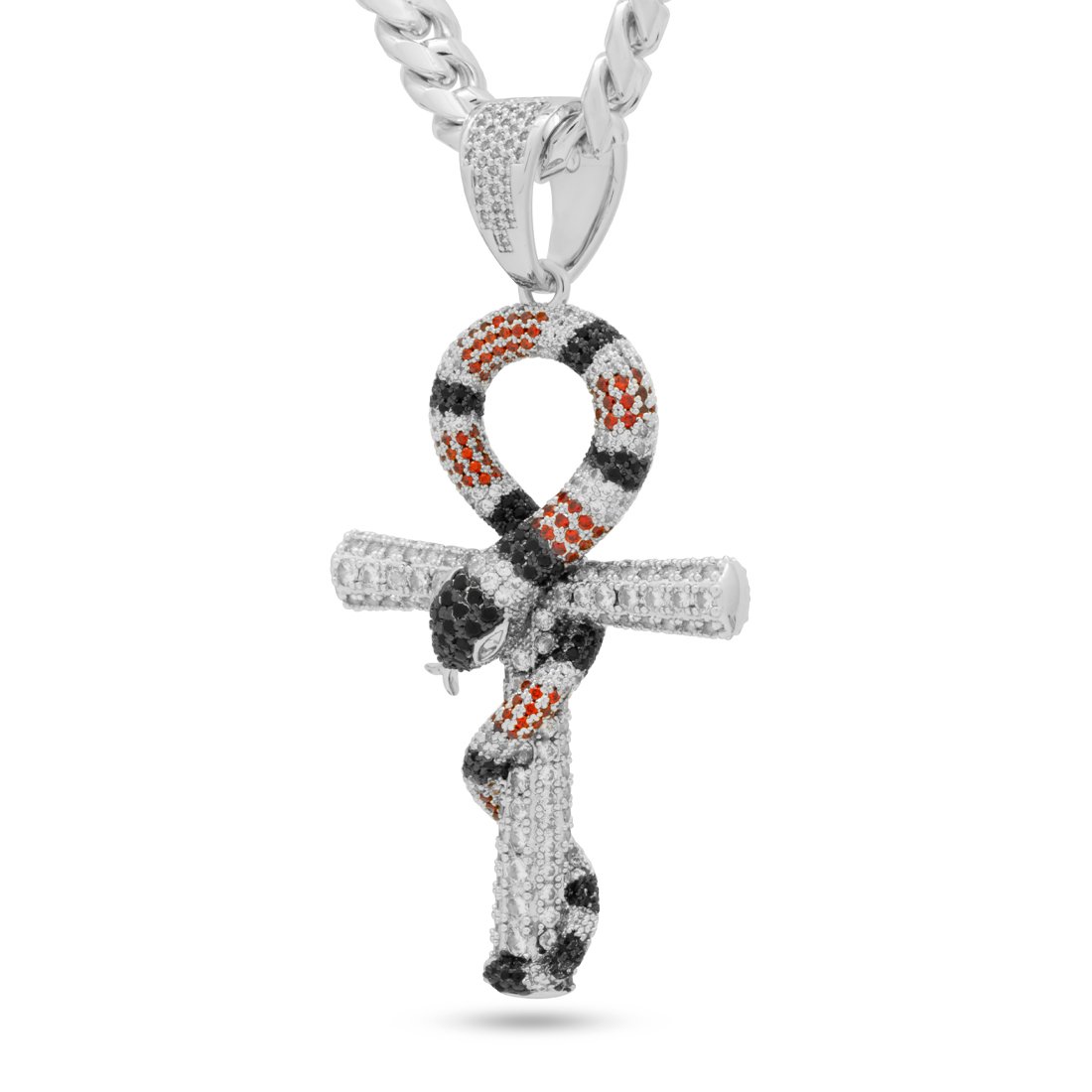 King Snake Ankh Key Necklace  in  White Gold / 3" by Kingices