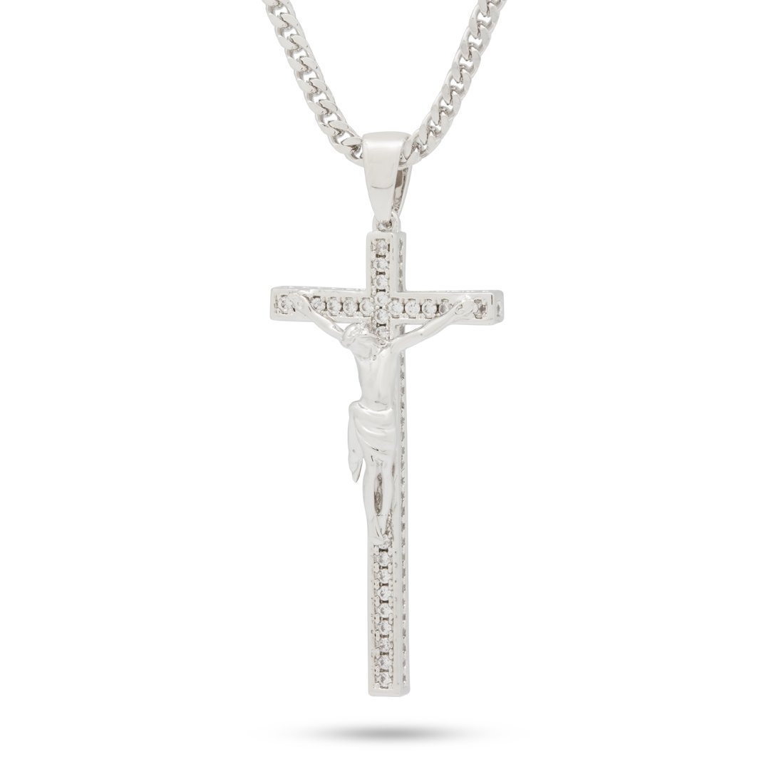 Latin Crucifix Necklace  in  White Gold / 2.1" by Kingices