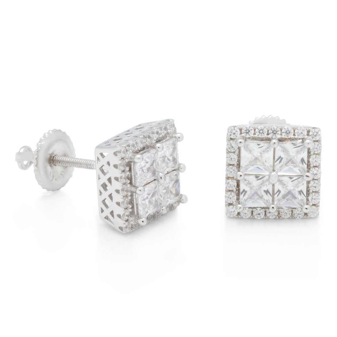 Layered Stud Earrings  in  Sterling Silver / White Gold / 9mm by Kingices