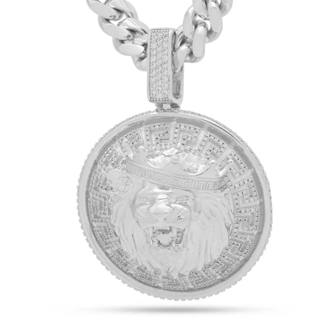 Lion Shield Necklace  in  White Gold / 2.6" by Kingices