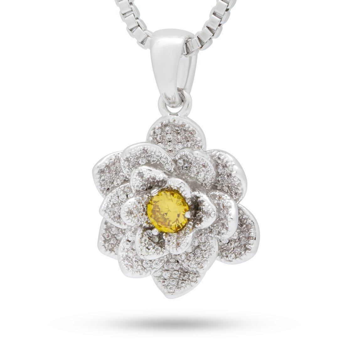 Lotus of Rebirth Necklace  in  White Gold / 1.3" by Kingices