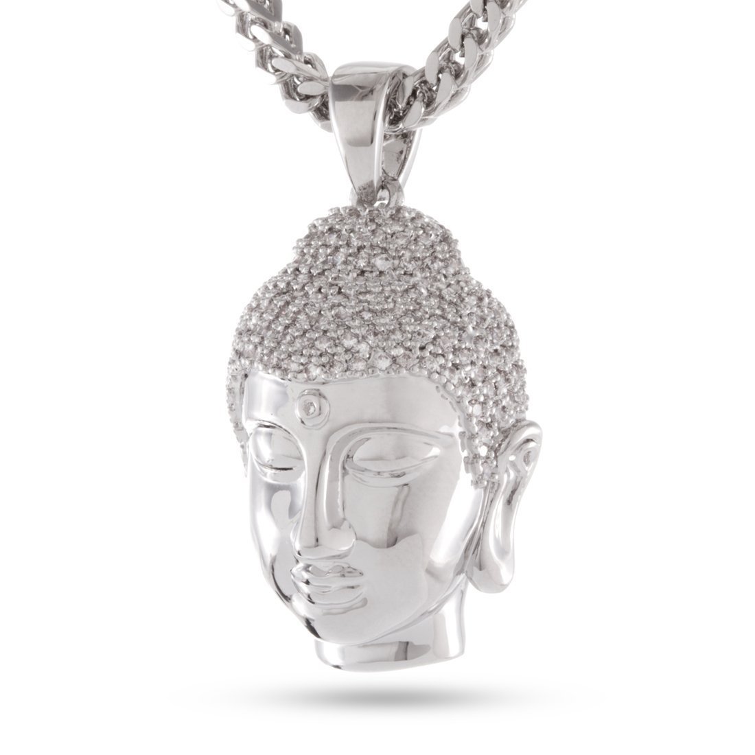 Mini Polished Buddha Necklace  in  White Gold / 1.4" by Kingices