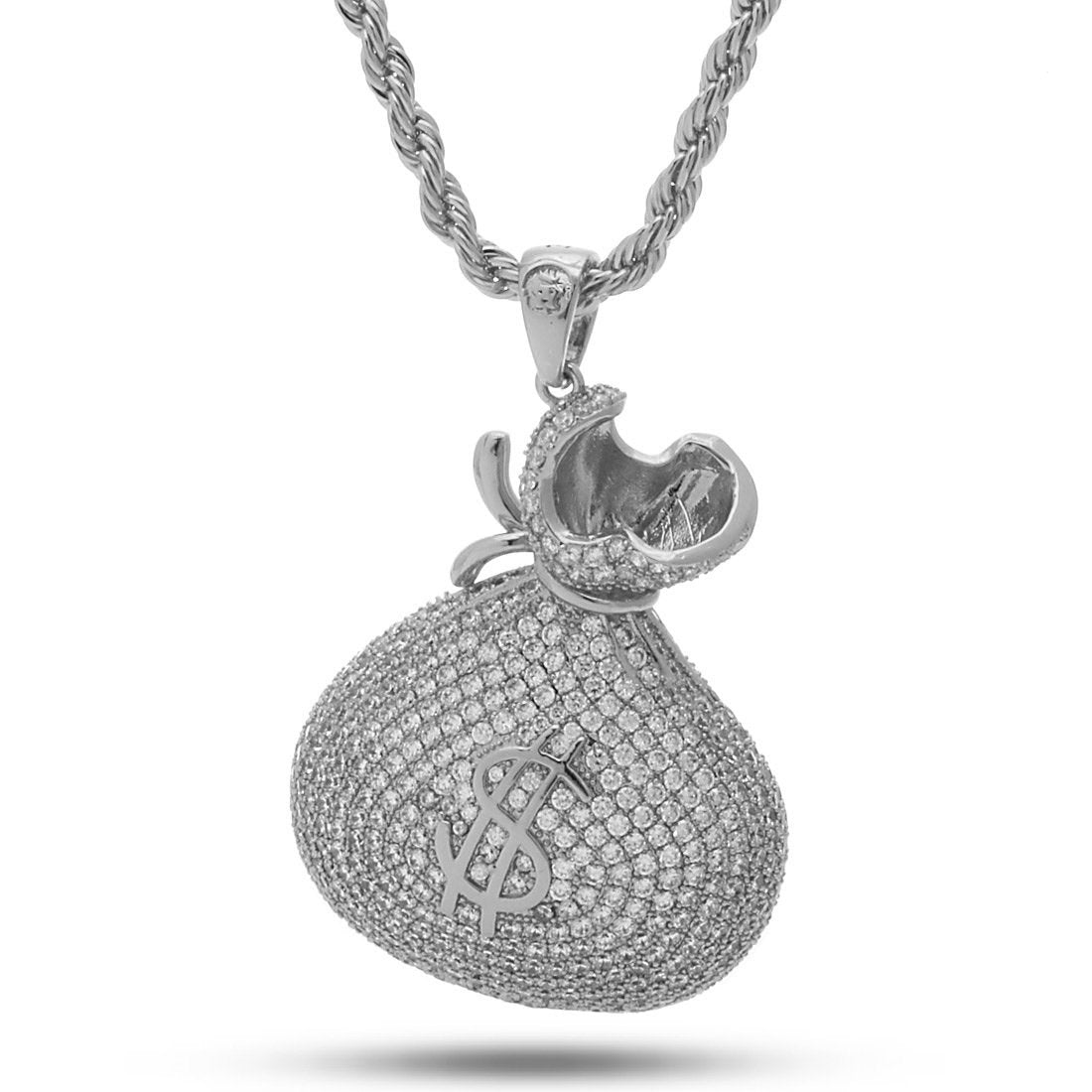 Money Bag Stash Necklace  in  White Gold / 2.3" by Kingices