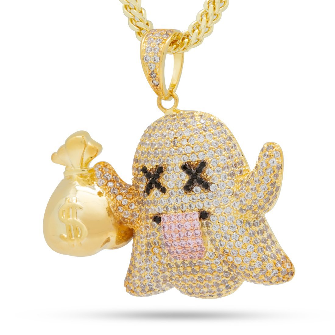 Money Ghost Emoji Necklace  in  14K Gold / 1.7" by Kingices