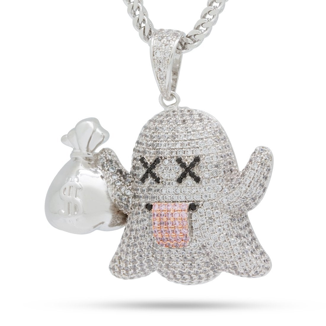 Money Ghost Emoji Necklace  in  White Gold / 1.7" by Kingices