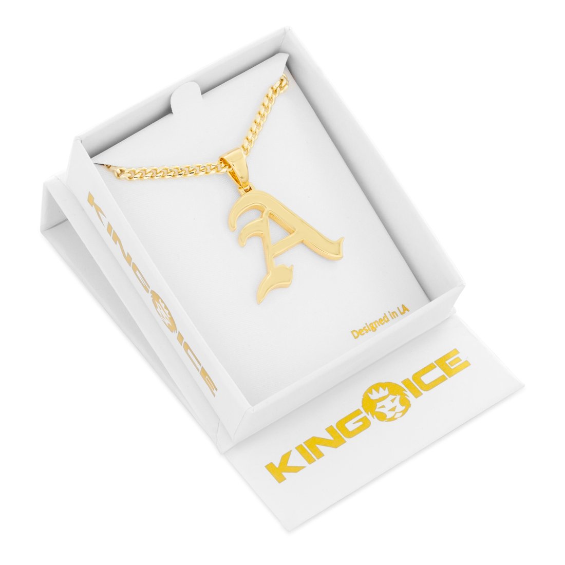 Old English Letter "A" Necklace  in  14K Gold / 1.5" by Kingices