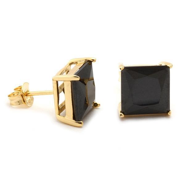 Onyx Princess-Cut Stud Earrings  in  Solid Gold / 14K Gold / 5mm by Kingices