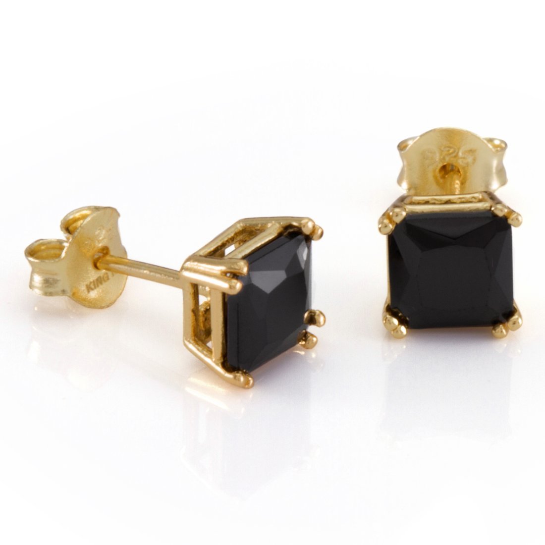 Onyx Princess-Cut Stud Earrings  in  Sterling Silver / 14K Vermeil / 5mm by Kingices