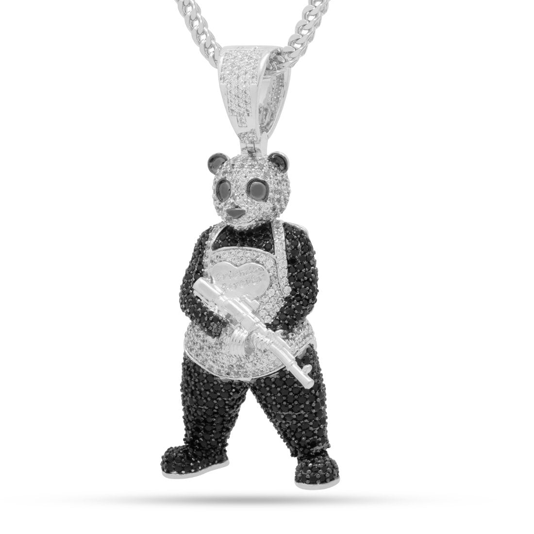 Panda Man Necklace  in  White Gold / 2.5" by Kingices
