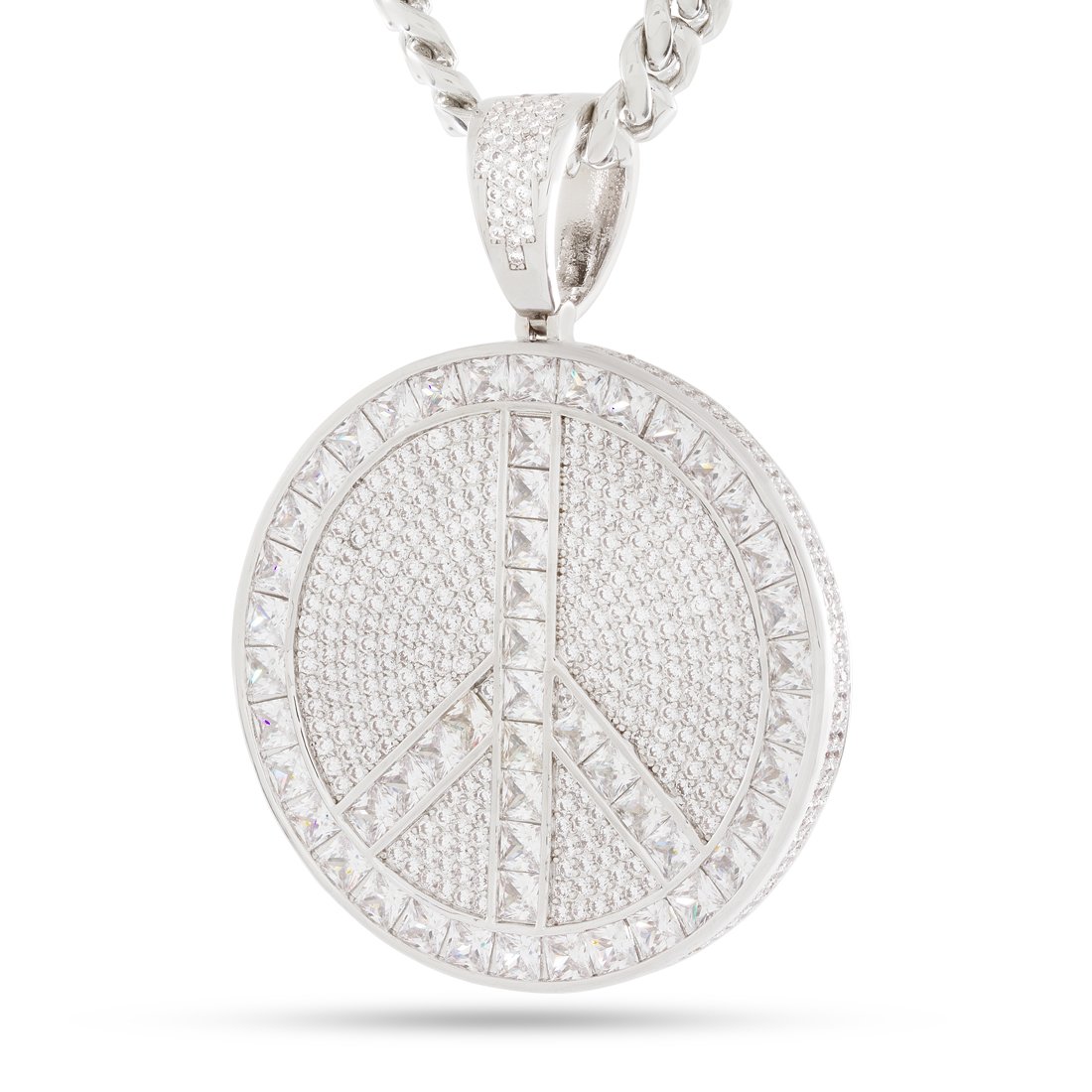 Peace and Love Medallion Necklace  in  White Gold / 2.2" by Kingices