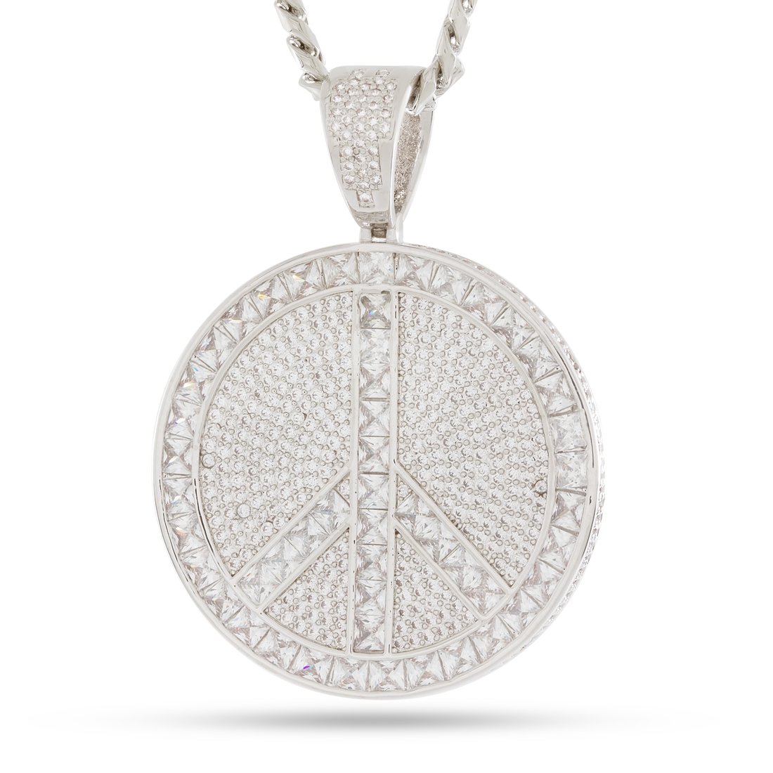Peace and Love Medallion Necklace  in  White Gold / 3" by Kingices