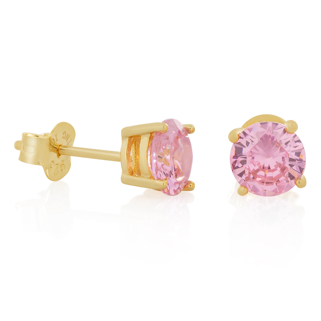 Pink Brilliant-Cut Stud Earrings  in  Sterling Silver / 14K Vermeil / 6mm by Kingices