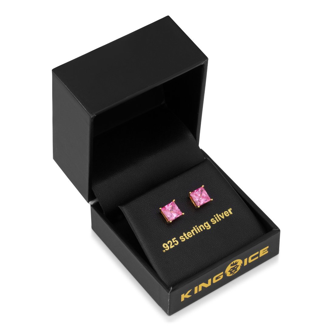 Pink Princess-Cut Stud Earrings  in  by Kingices