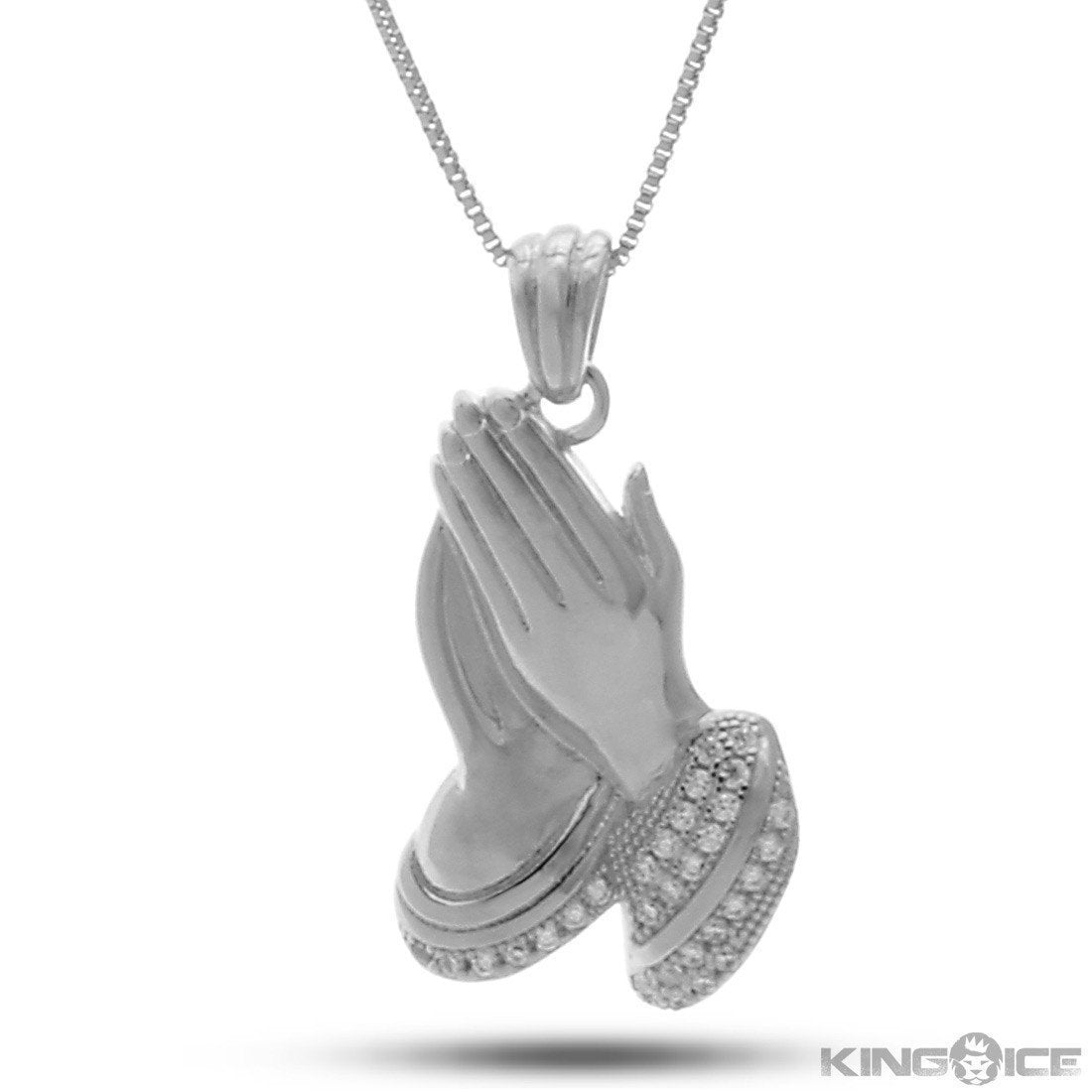 Praying Hands Emoji Necklace  in  White Gold / 1.4" by Kingices