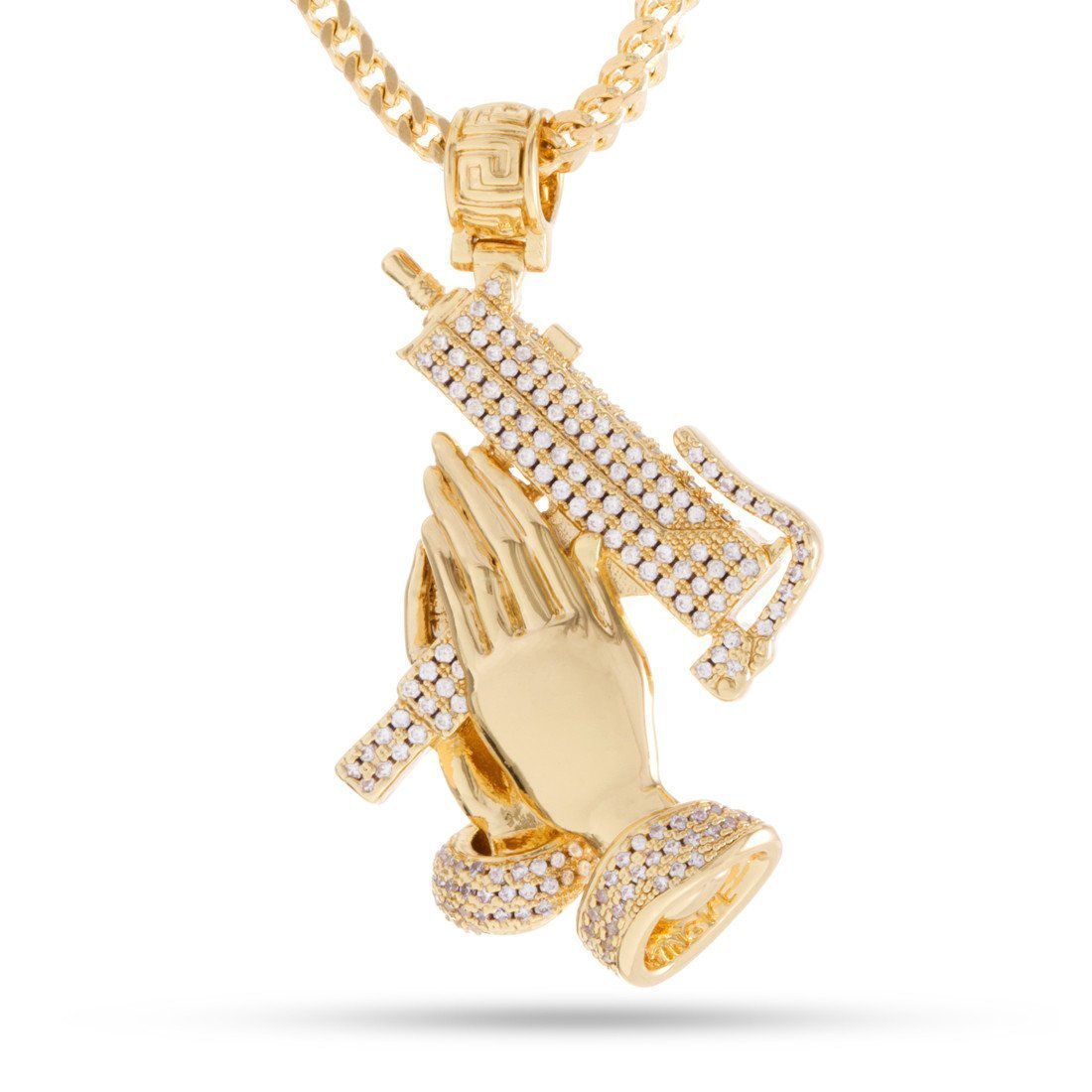 Praying Hands of Defense Necklace  in  14K Gold / 1.9" by Kingices