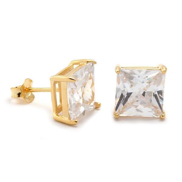 Princess-Cut Stud Earrings  in  Sterling Silver / 14K Vermeil / 5mm by Kingices