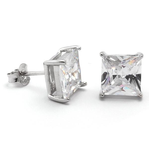 Princess-Cut Stud Earrings  in  Sterling Silver / White Gold / 5mm by Kingices