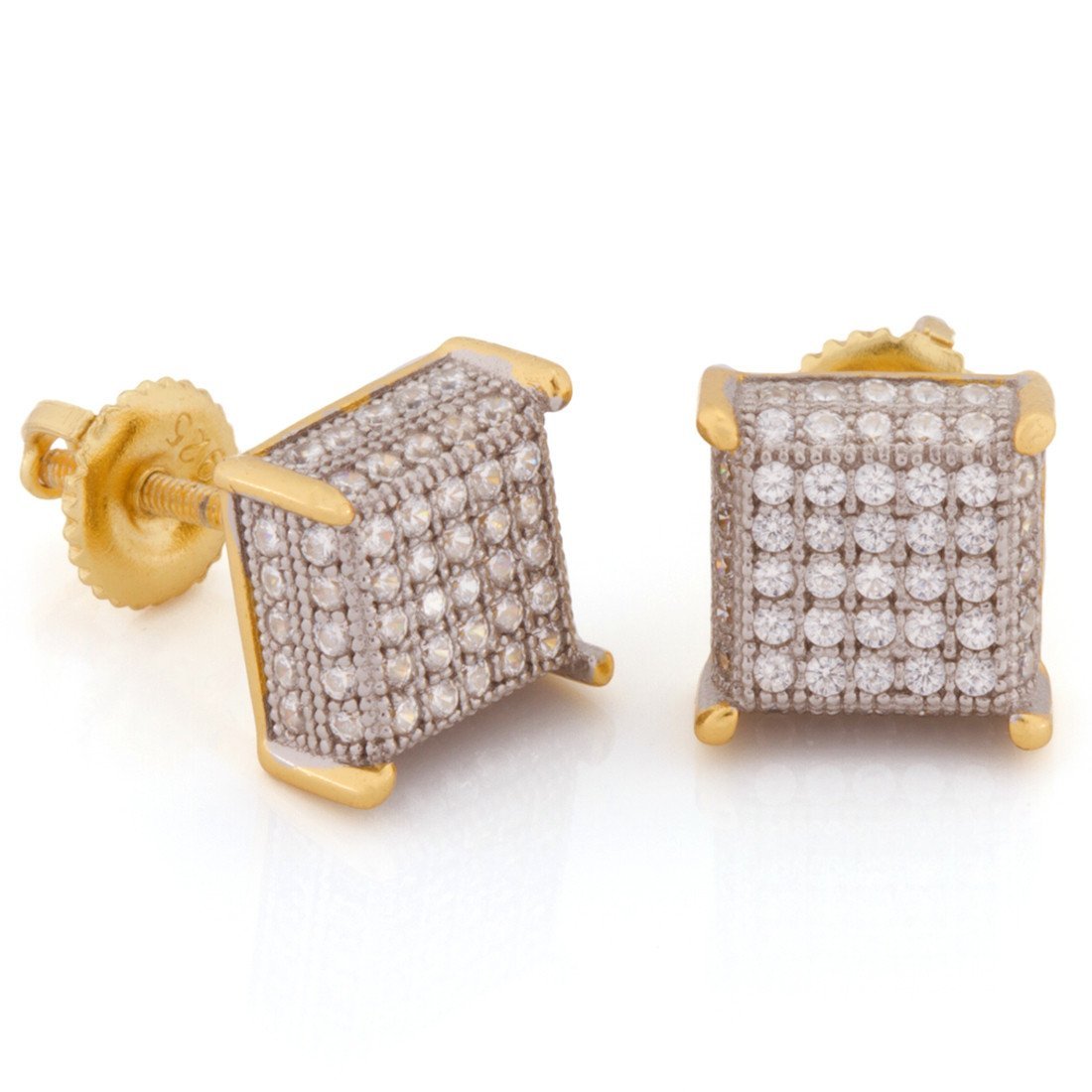 Prong Stud Earrings  in  Sterling Silver / 14K/White Gold / 9mm by Kingices