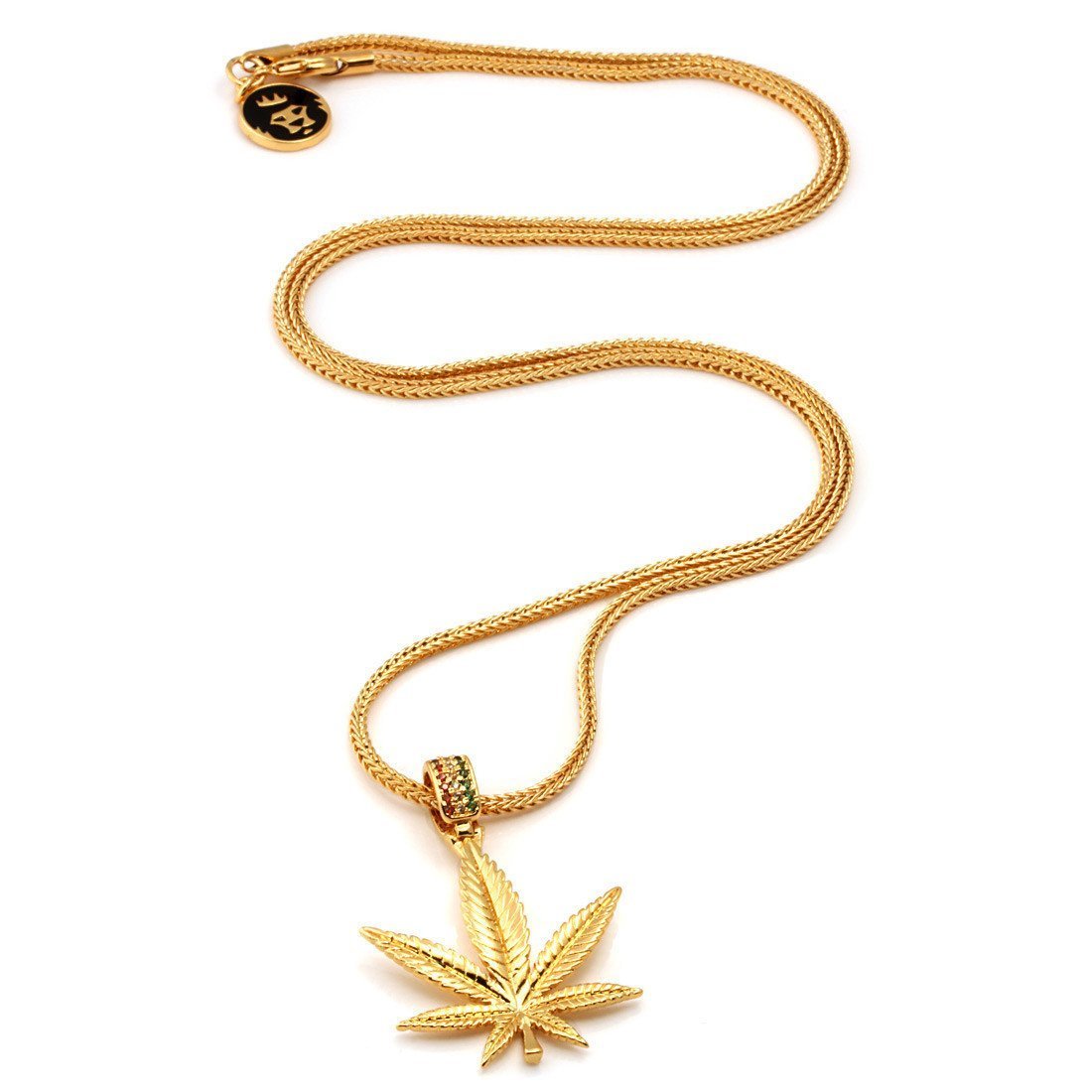 Rasta Weed Leaf Necklace  in  14K Gold / 1.7" by Kingices