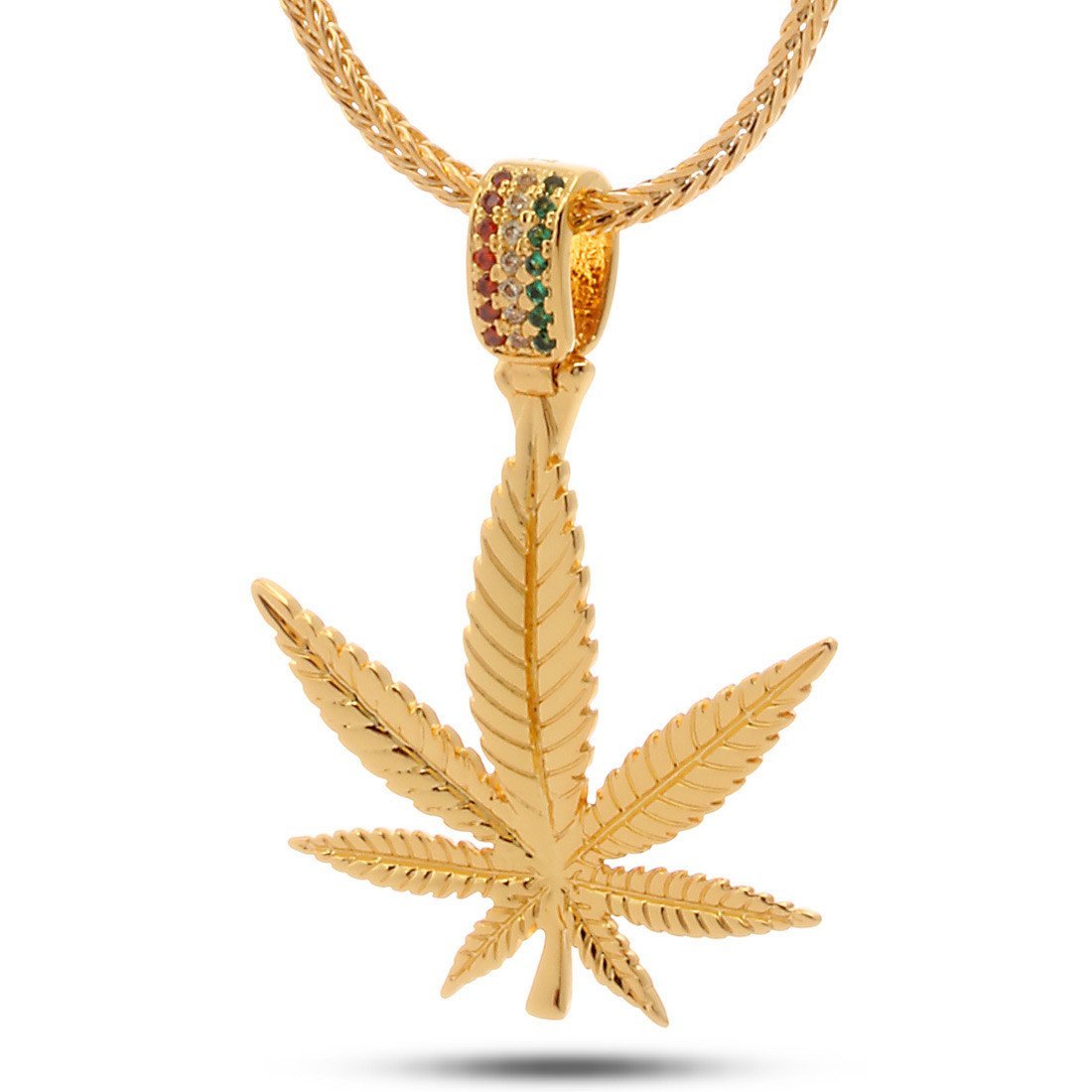 Rasta Weed Leaf Necklace  in  14K Gold / 1.7" by Kingices