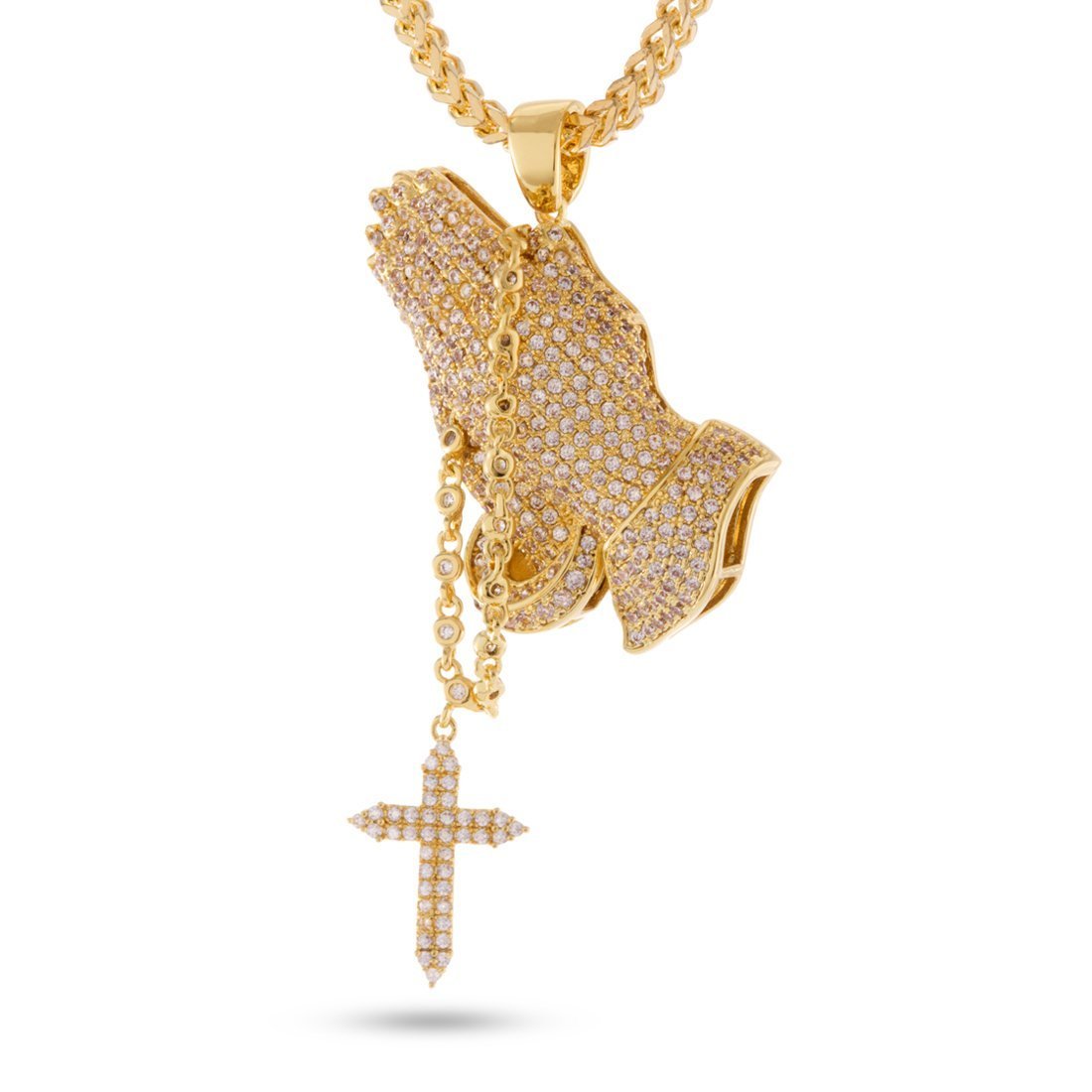 Rosary Praying Hands Necklace  in  14K Gold / 2.3" by Kingices