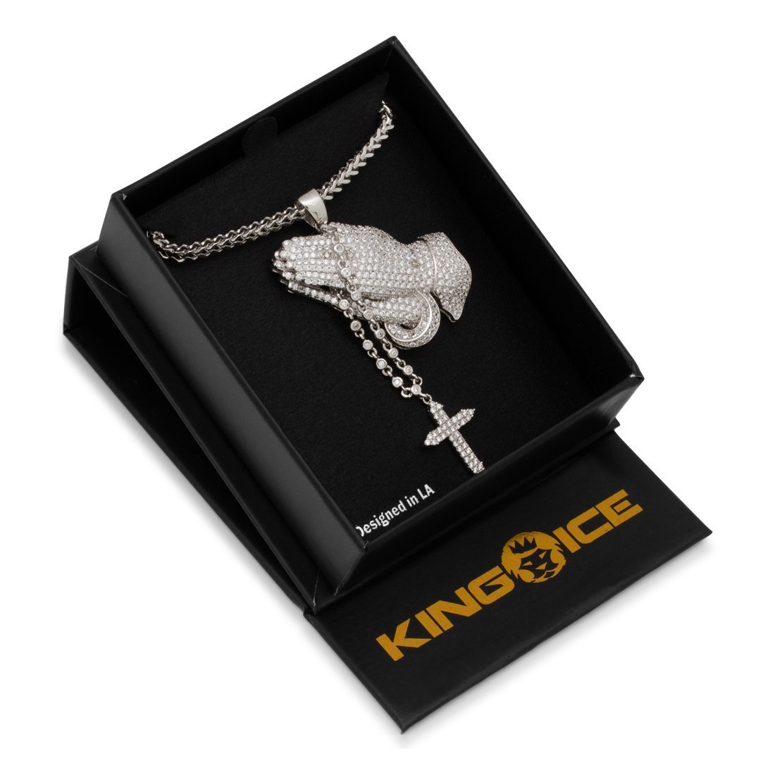 Rosary Praying Hands Necklace  in  by Kingices
