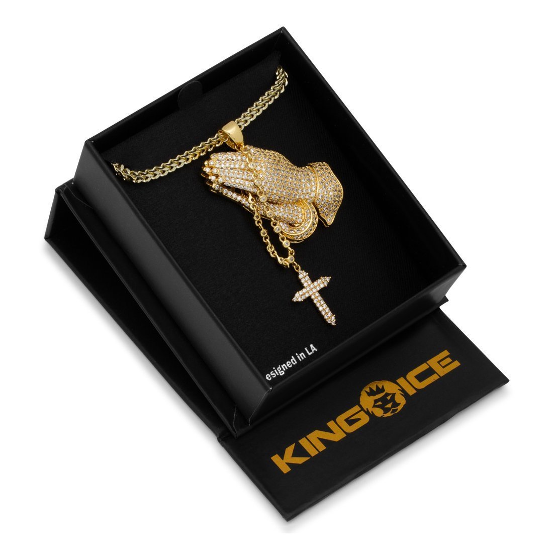 Rosary Praying Hands Necklace  in  by Kingices