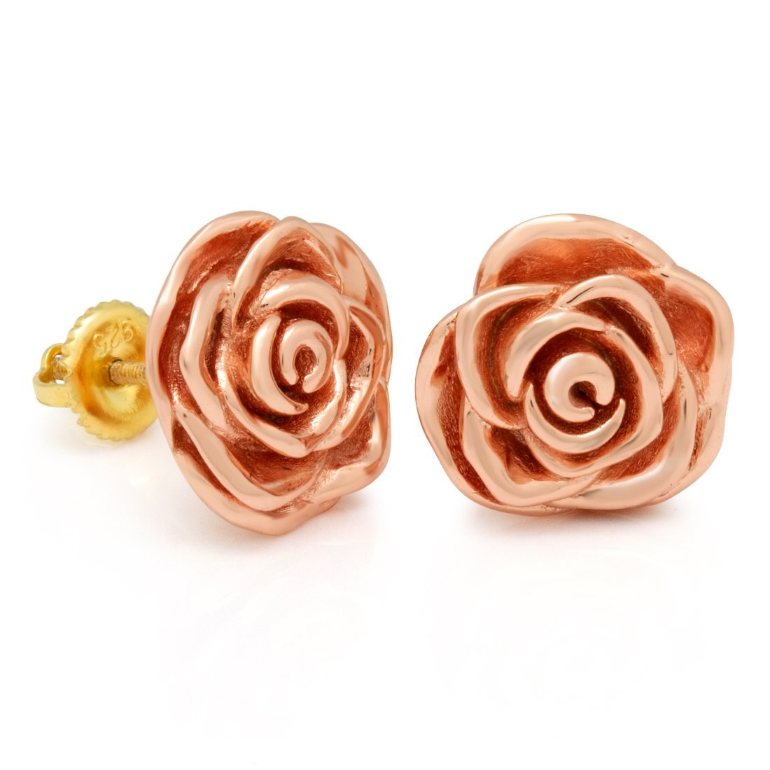 Roses are Red Stud Earrings  in  Sterling Silver / Rose Gold / 12mm by Kingices
