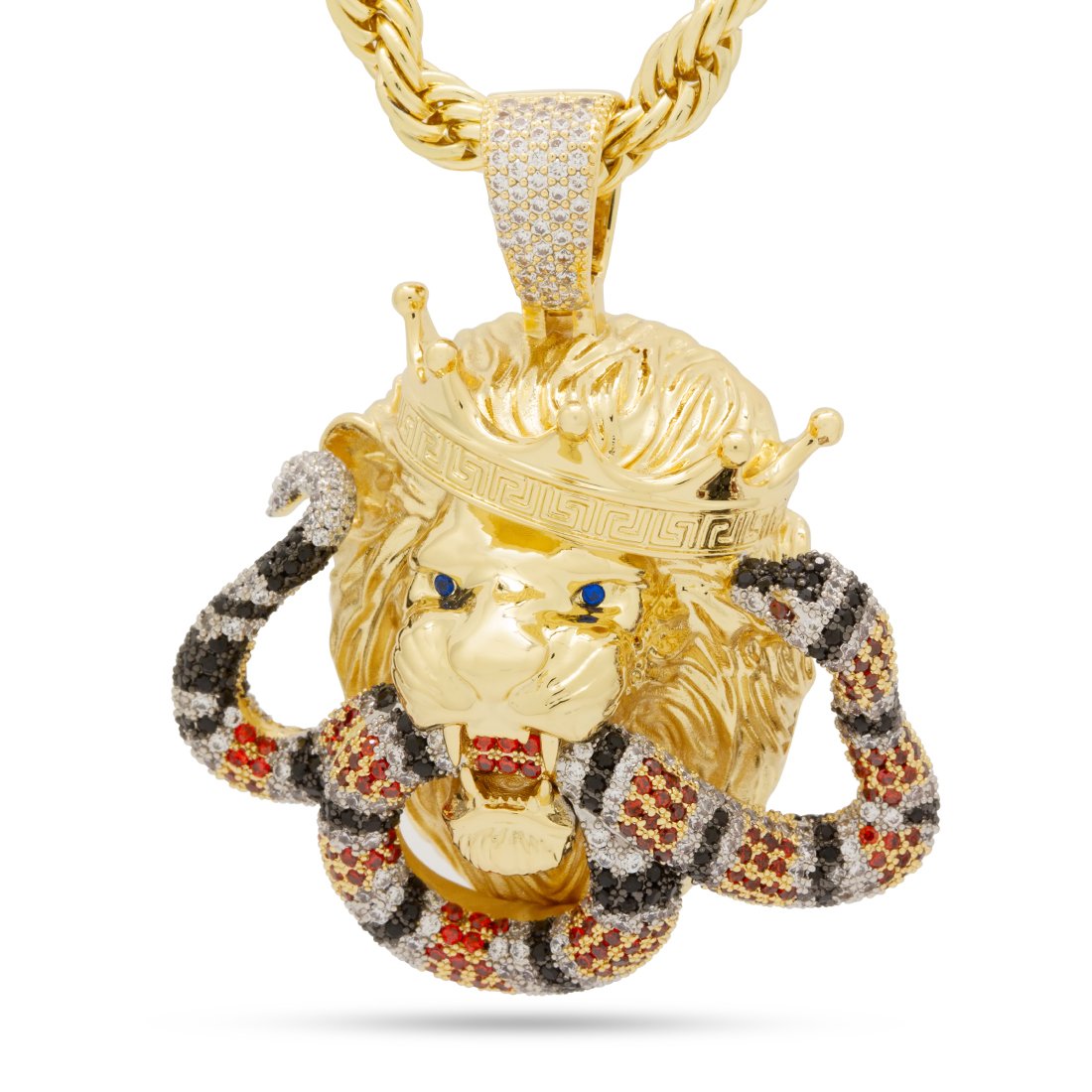 Royal Lion and King Snake Necklace  in  14K Gold / 2.5" by Kingices