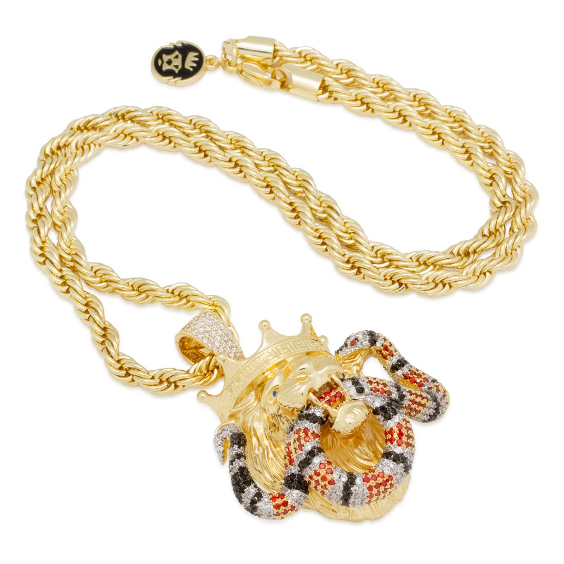 Royal Lion and King Snake Necklace  in  14K Gold / 2.5" by Kingices