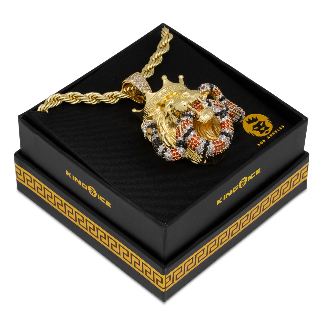 Royal Lion and King Snake Necklace  in  14K Gold / 2.5" by Kingices