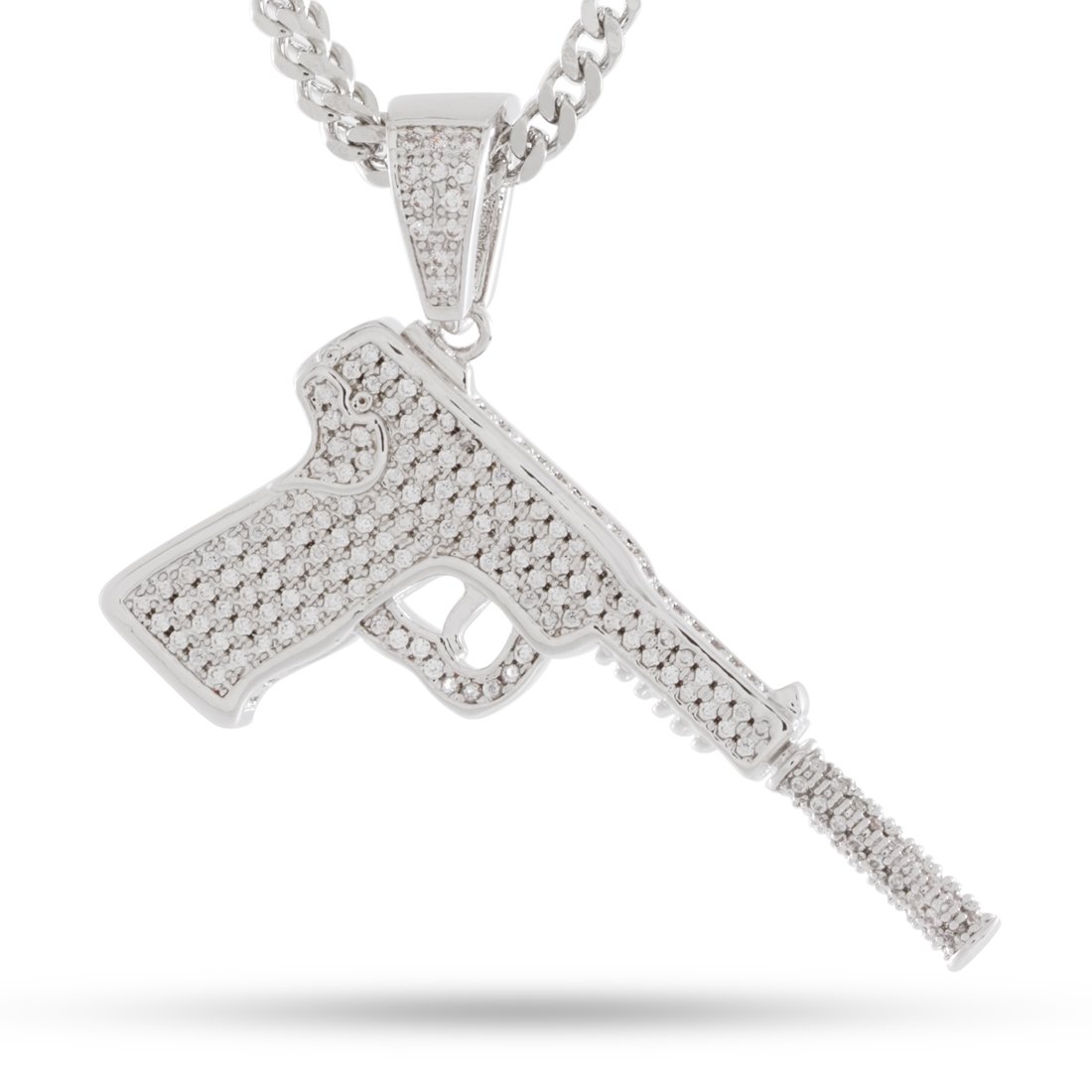 Silencer Necklace  in  White Gold / 1.7" by Kingices