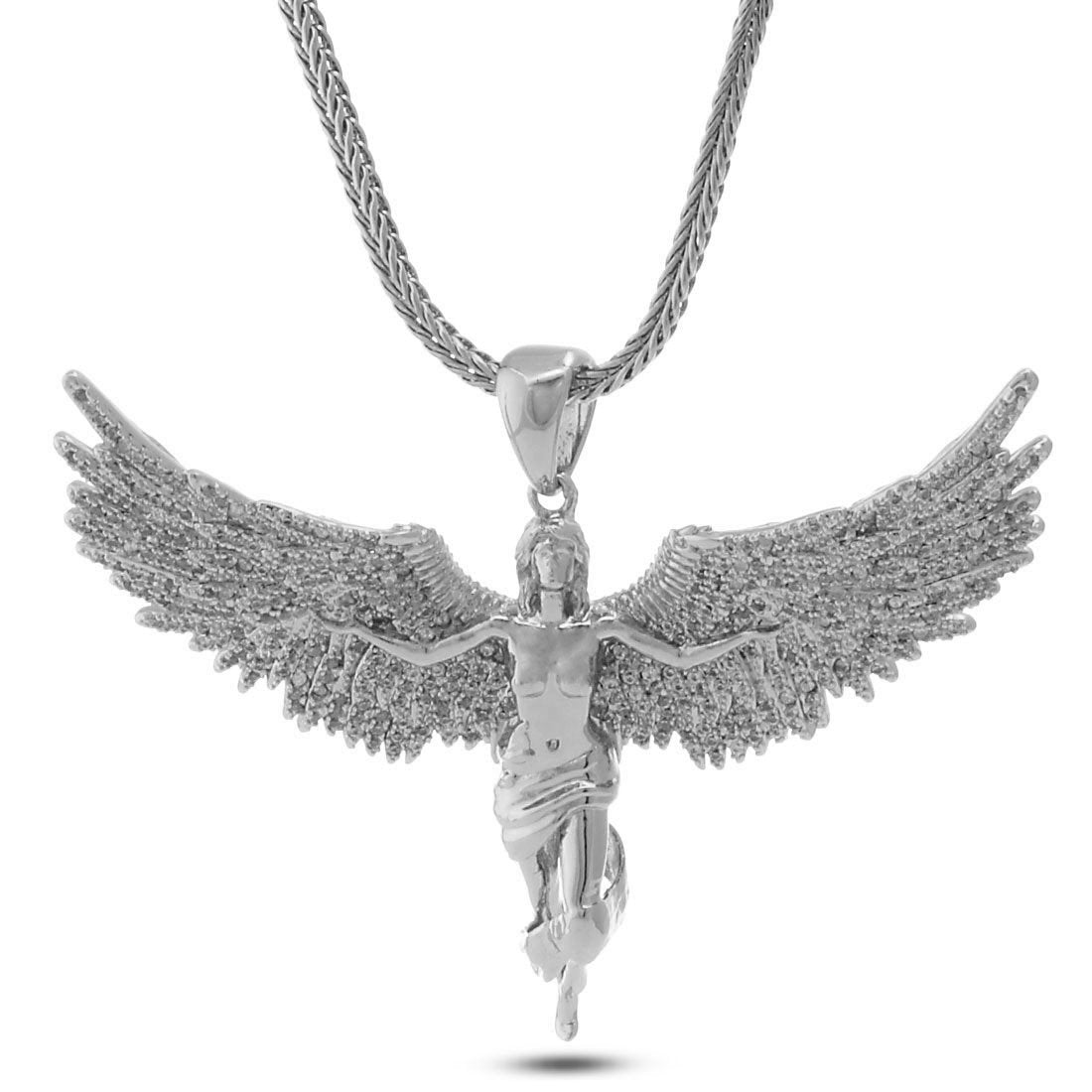Soaring Angel Necklace  in  White Gold / 1.8" by Kingices