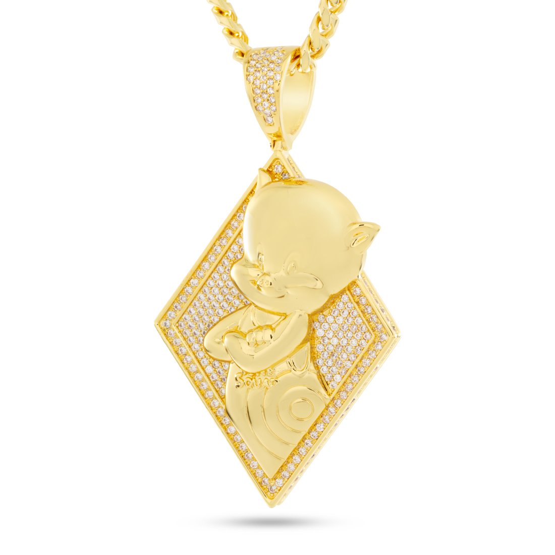 Space Jam x Kingices - Porky Pig Necklace  in  14K Gold / 2.7" by Kingices