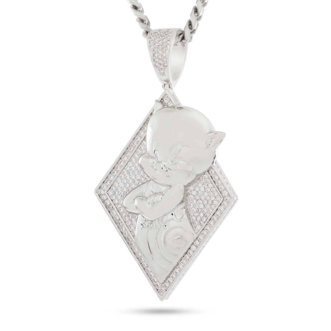 Space Jam x Kingices - Porky Pig Necklace  in  White Gold / 2.7" by Kingices