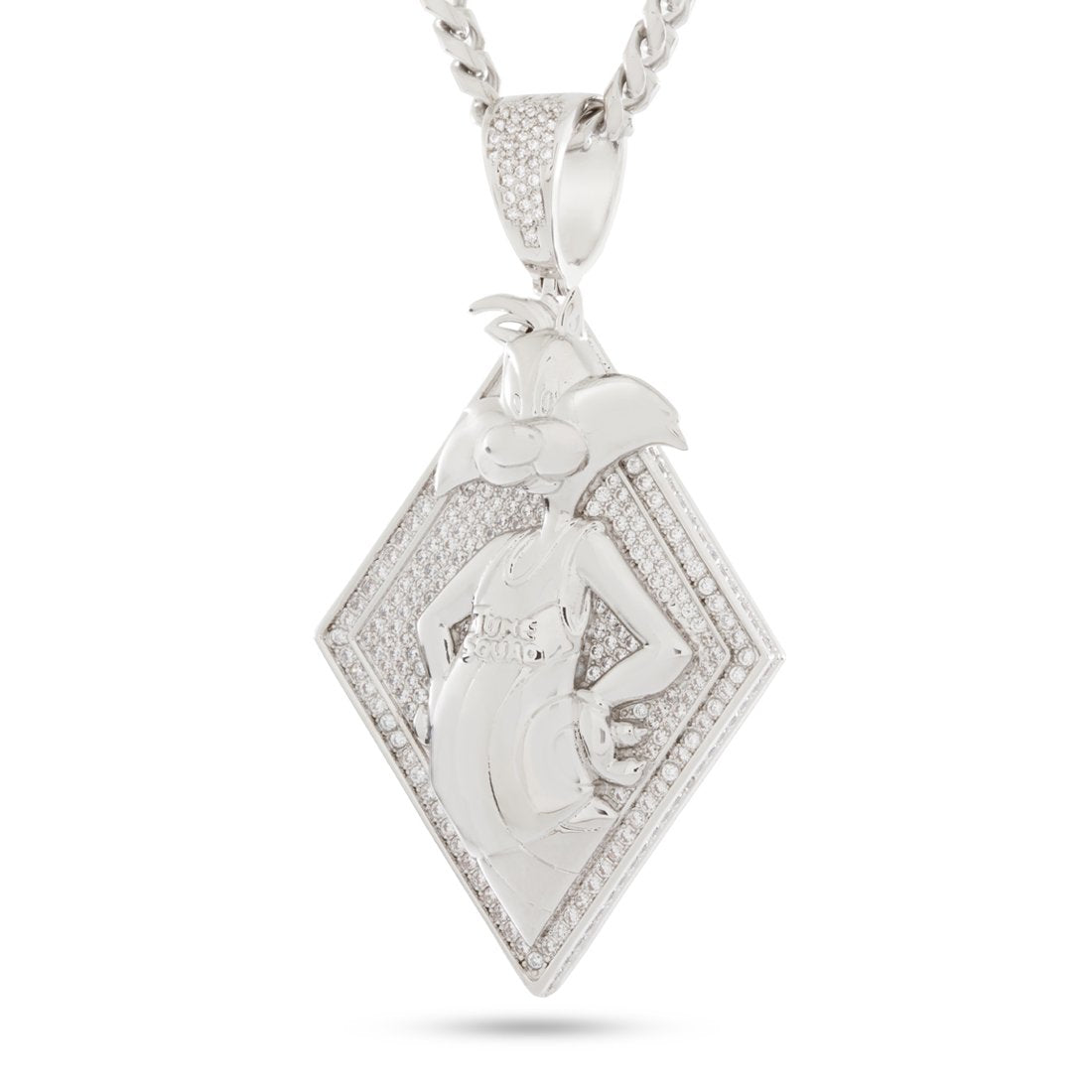 Space Jam x Kingices - Sylvester the Cat Necklace  in  White Gold / 2.7" by Kingices
