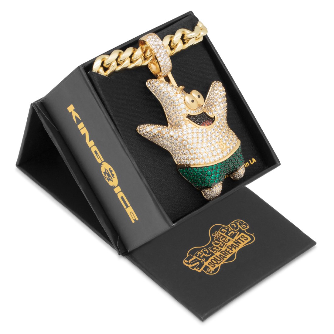 SpongeBob x Kingices - Iced Patrick Star Necklace  in  14K Gold / 3" by Kingices