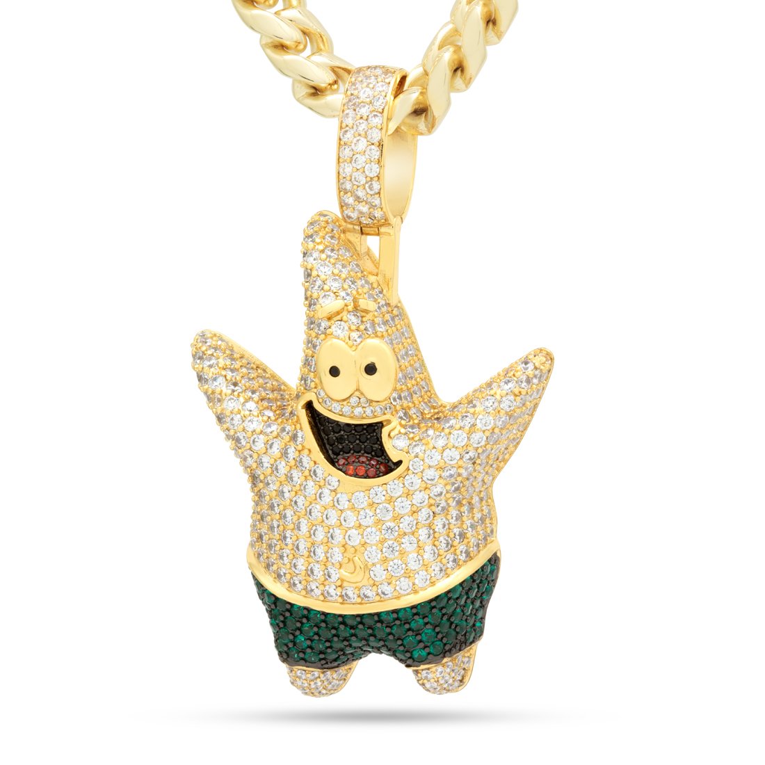 SpongeBob x Kingices - Iced Patrick Star Necklace  in  14K Gold / 3" by Kingices