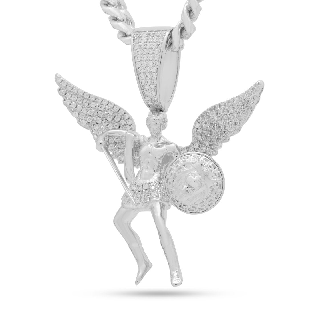 St. Michael the Archangel Necklace  in  White Gold / 2.7" by Kingices