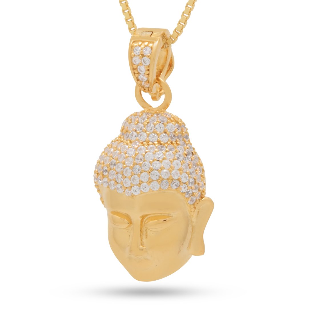 Sterling Silver Awake Buddha Necklace  in  14K Gold / 1.3" by Kingices