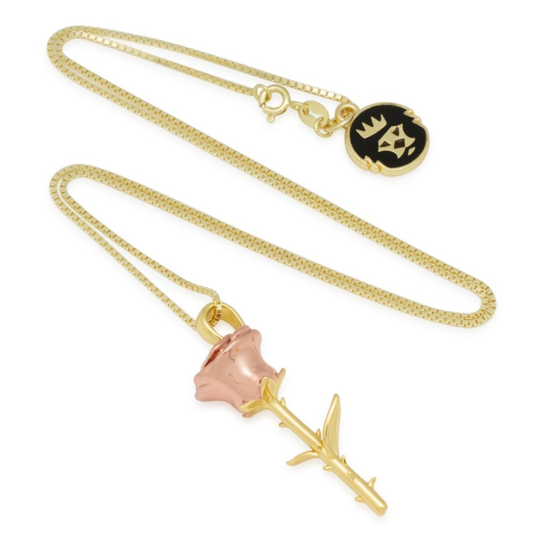 Sterling Silver Roses are Red Necklace  in  14K Gold / 1.6" by Kingices