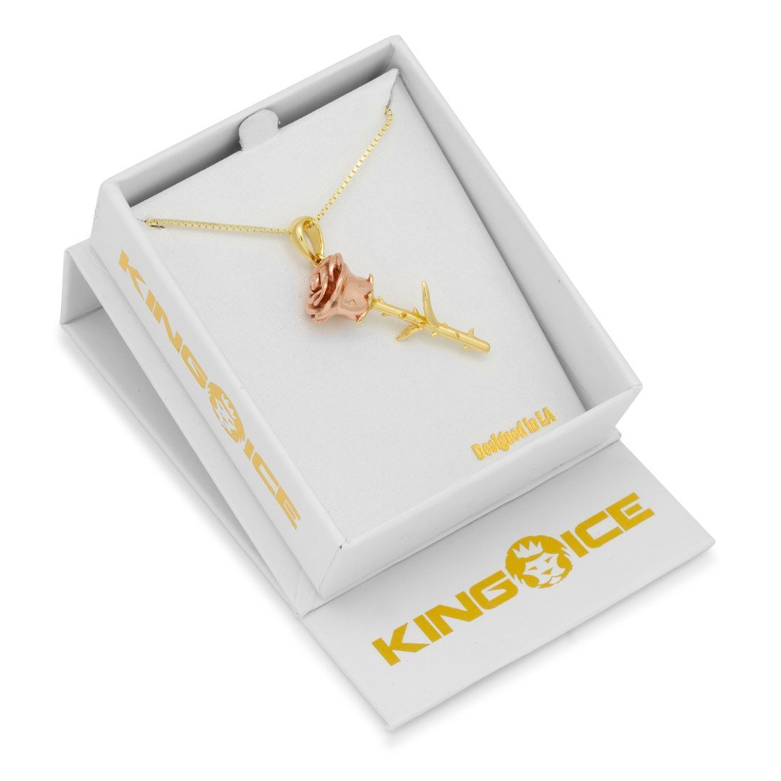 Sterling Silver Roses are Red Necklace  in  14K Gold / 1.6" by Kingices