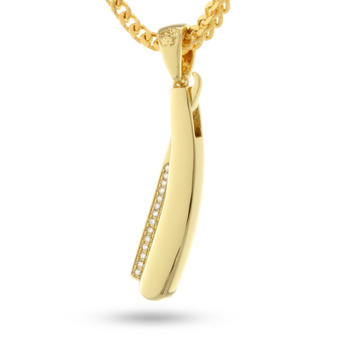 Straight RZR Barber Shop Necklace  in  14K Gold / 1.6" by Kingices