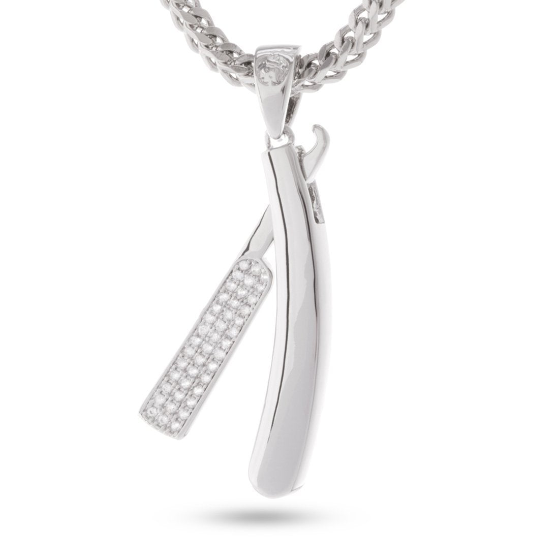 Straight RZR Barber Shop Necklace  in  White Gold / 1.6" by Kingices