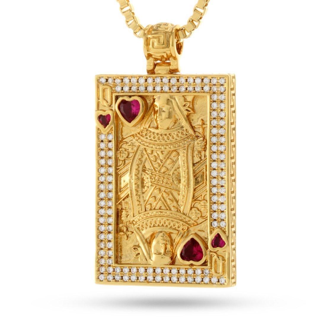 Suicide King and Queen of Hearts Necklace  in  14K Gold / 1.8" by Kingices