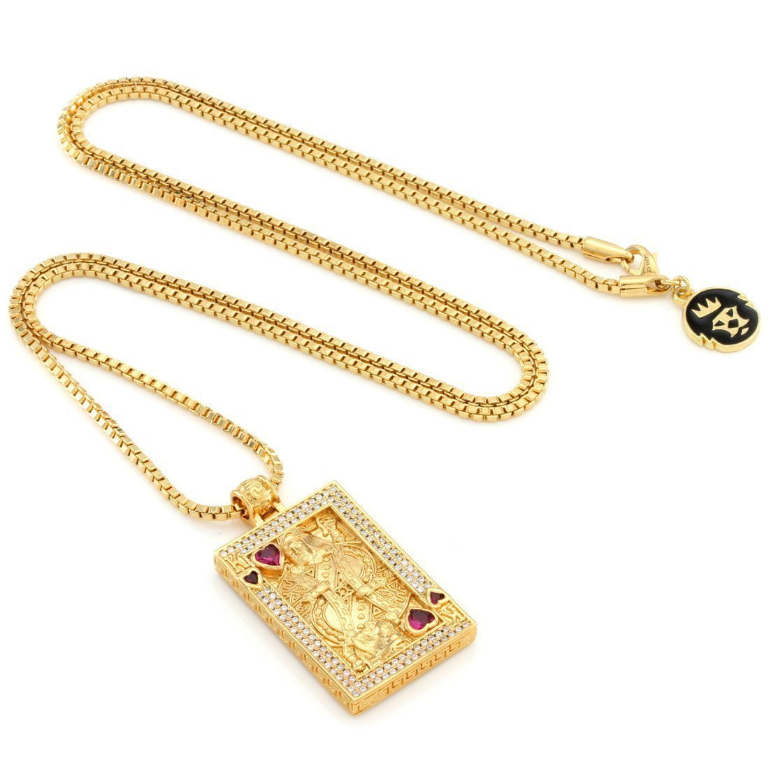 Suicide King and Queen of Hearts Necklace  in  14K Gold / 1.8" by Kingices