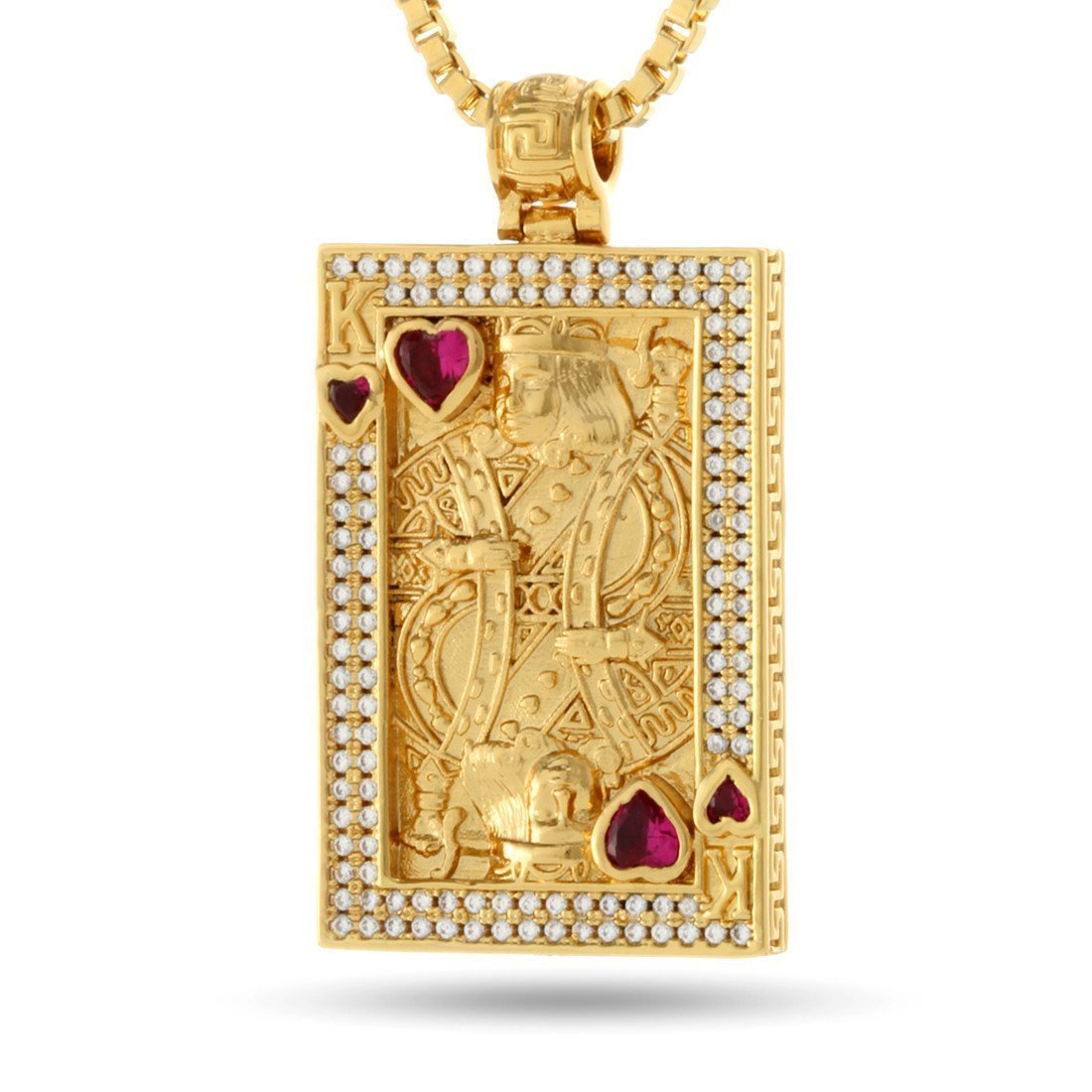 Suicide King and Queen of Hearts Necklace  in  14K Gold / 1.8" by Kingices