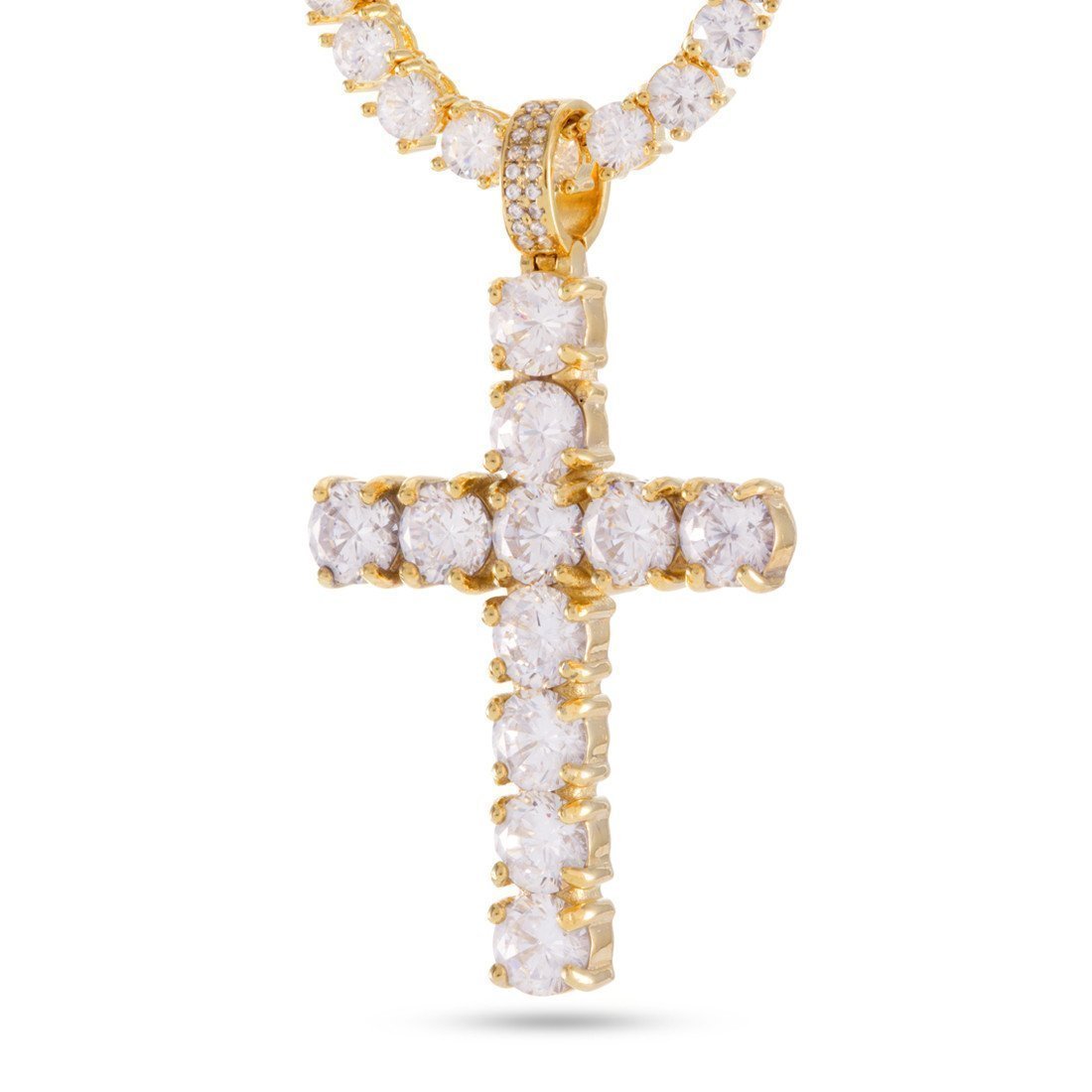 Tennis Cross Necklace  in  14K Gold / 2.2" by Kingices