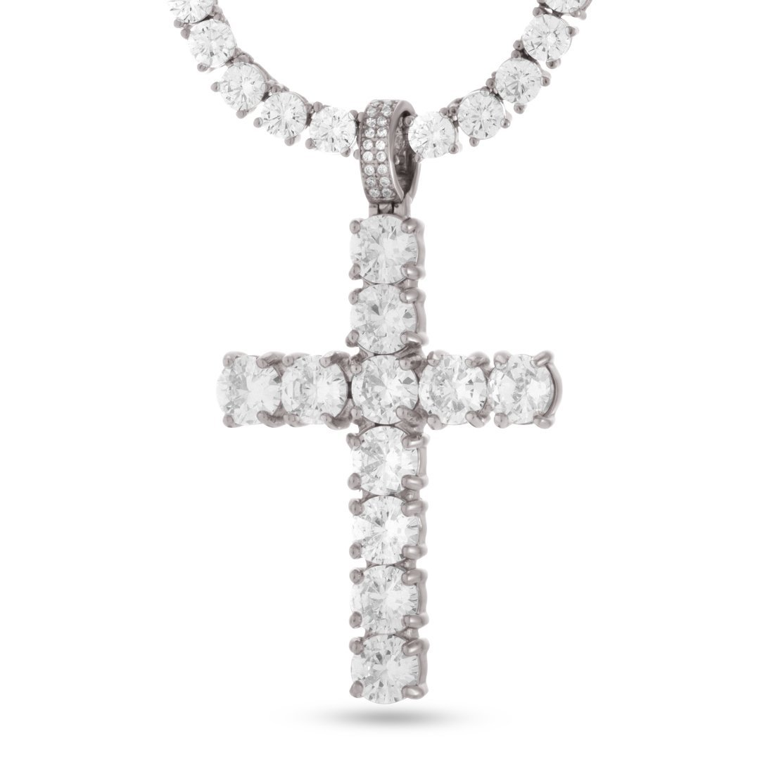 Tennis Cross Necklace  in  White Gold / 2.2" by Kingices