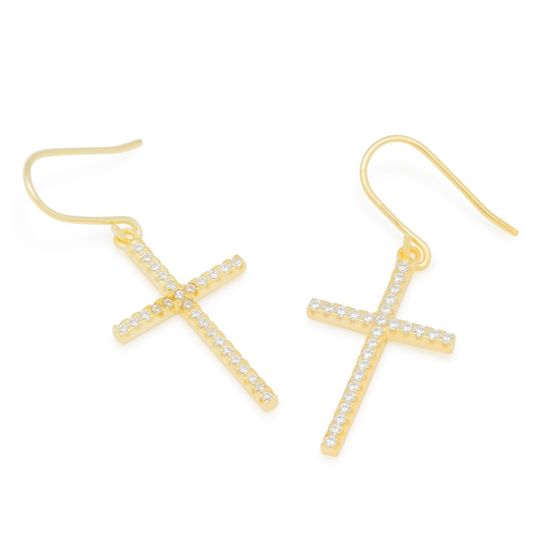 Thin Hanging Cross Earrings  in  Sterling Silver / 14K Vermeil / 1" by Kingices